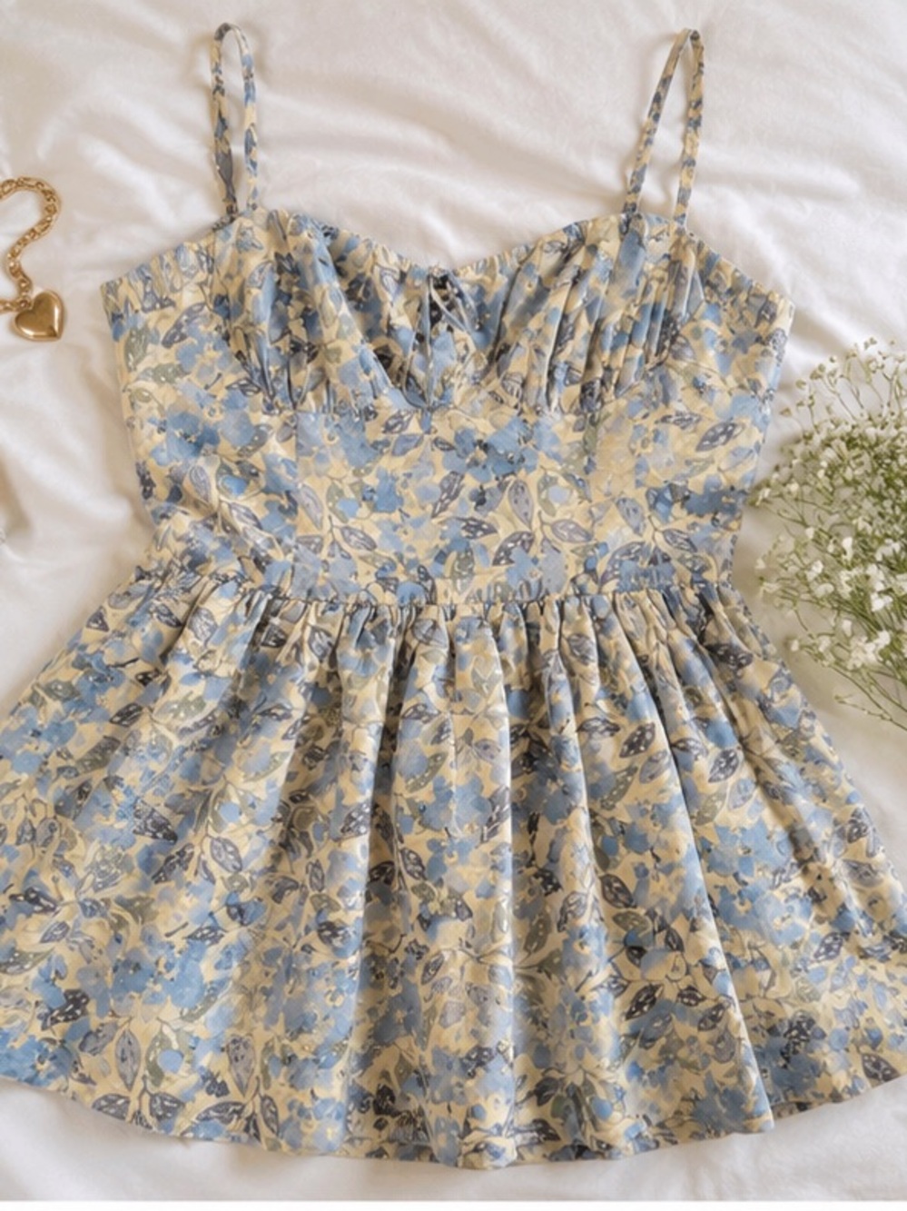 ASTR the Label Blue Floral Mini Dress XL Cottagecore Puff Bubble Hem